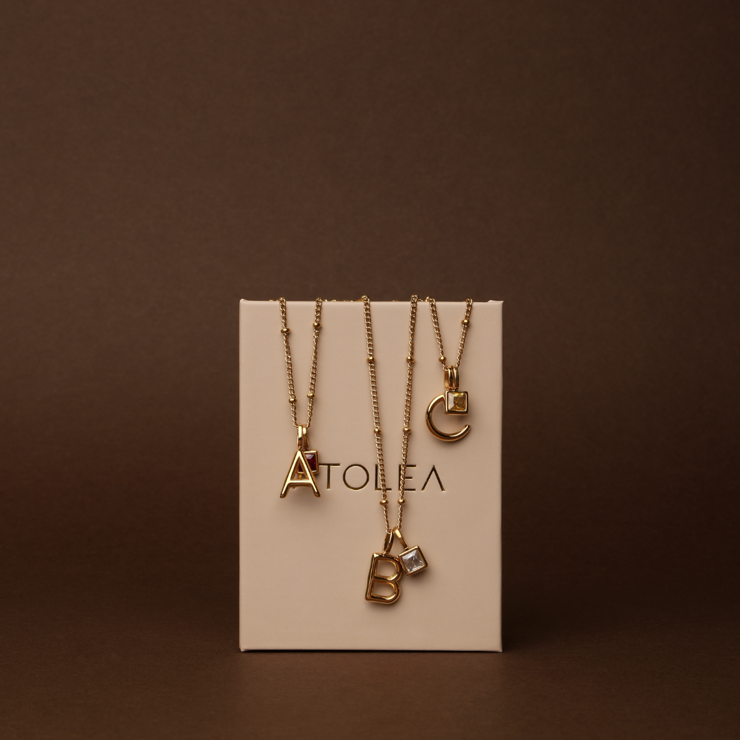 Gold Initial and Birthstone Necklace