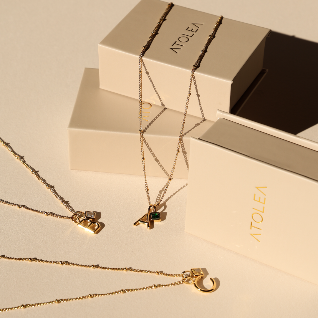 Gold Initial and Birthstone Necklace