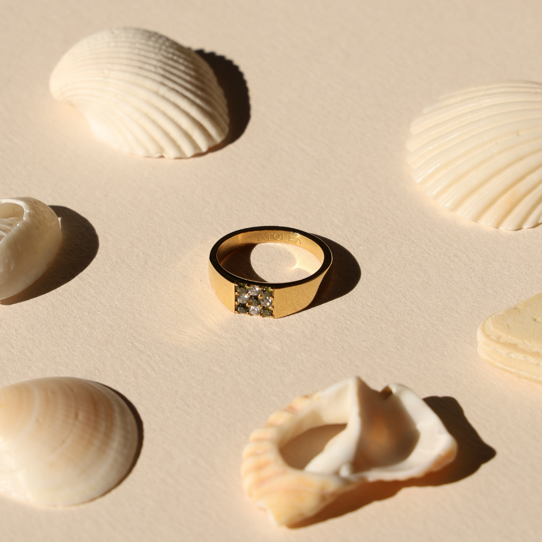 Green and White Stone Ring