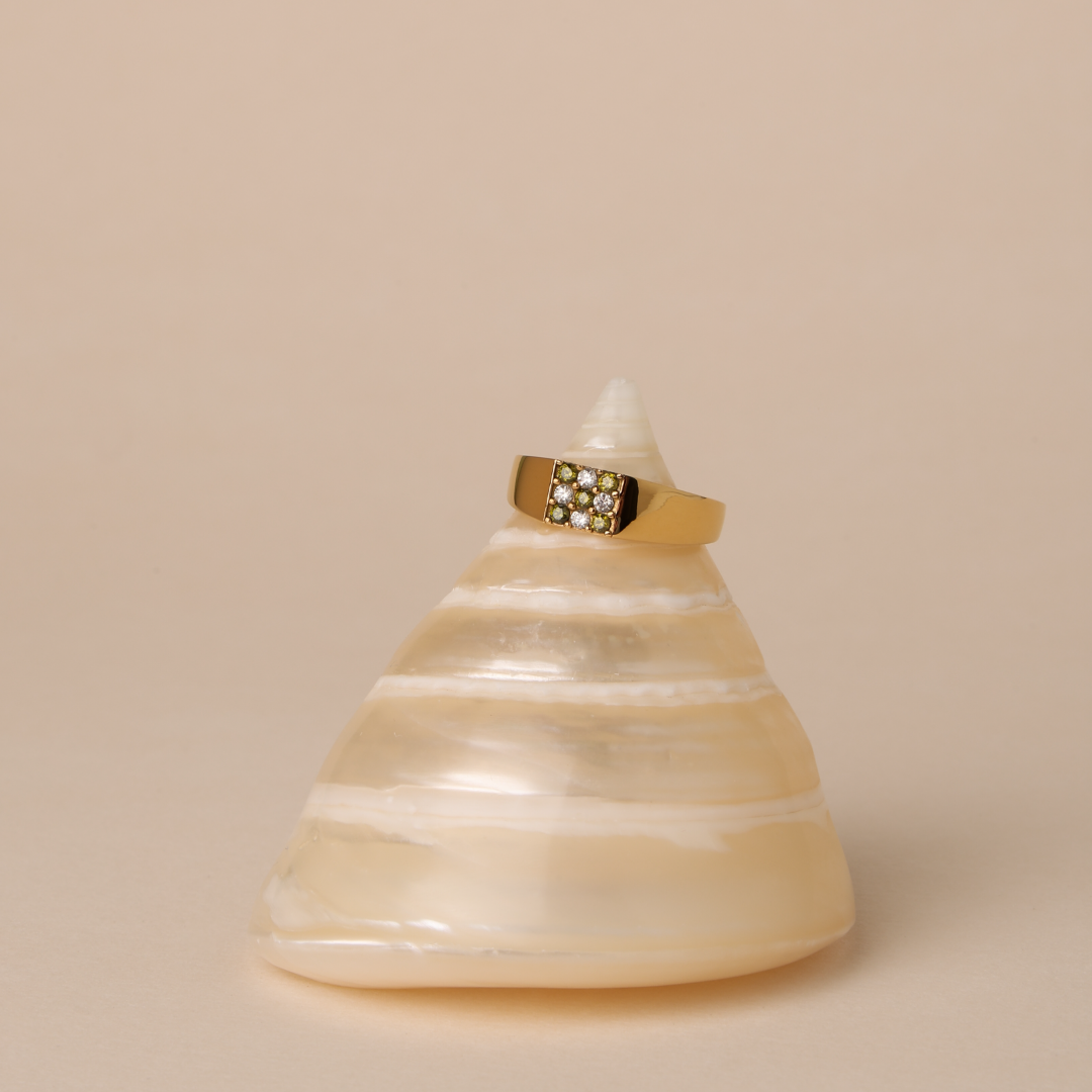 Green and White Checkered Ring