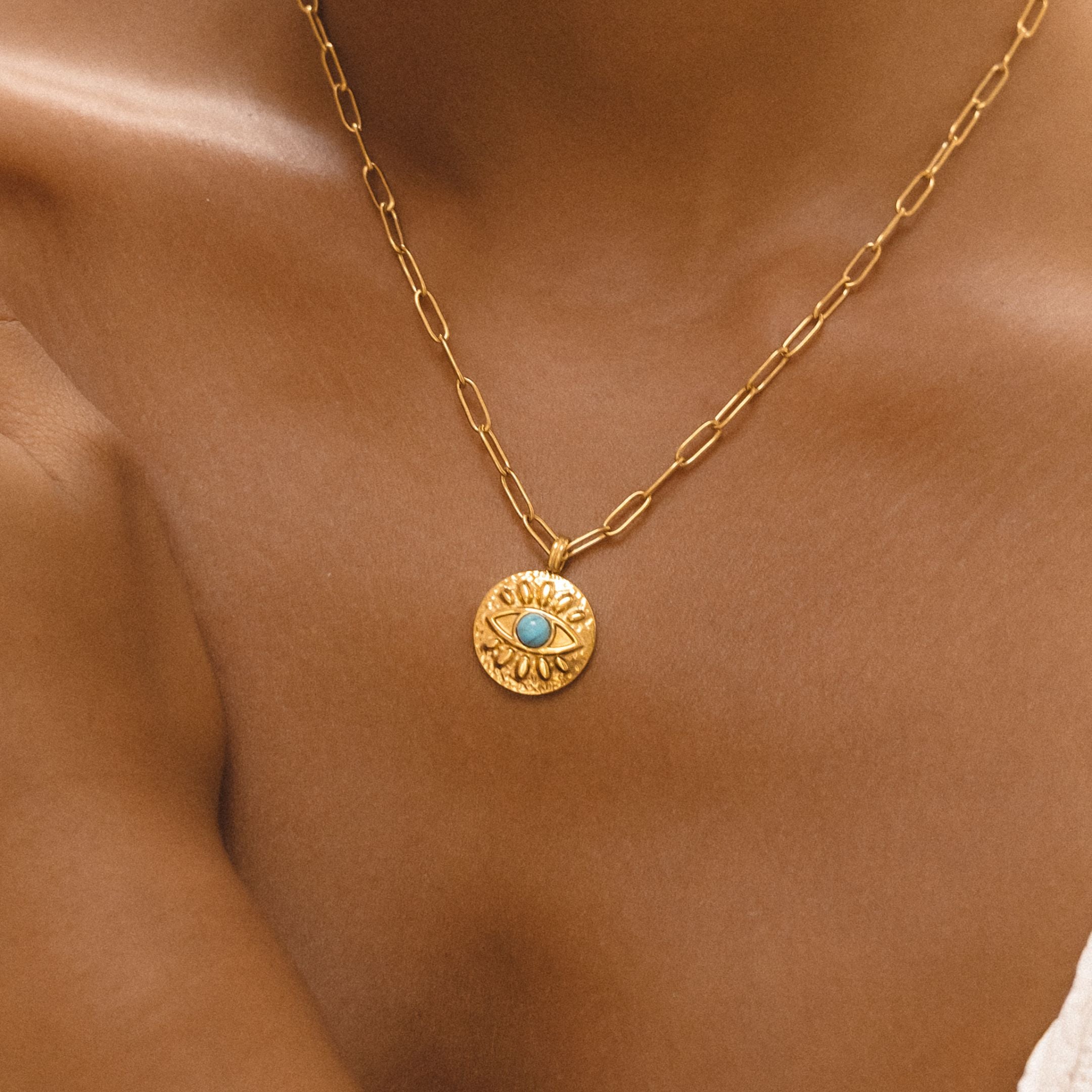 Gold and Turquoise Evil Eye Necklace