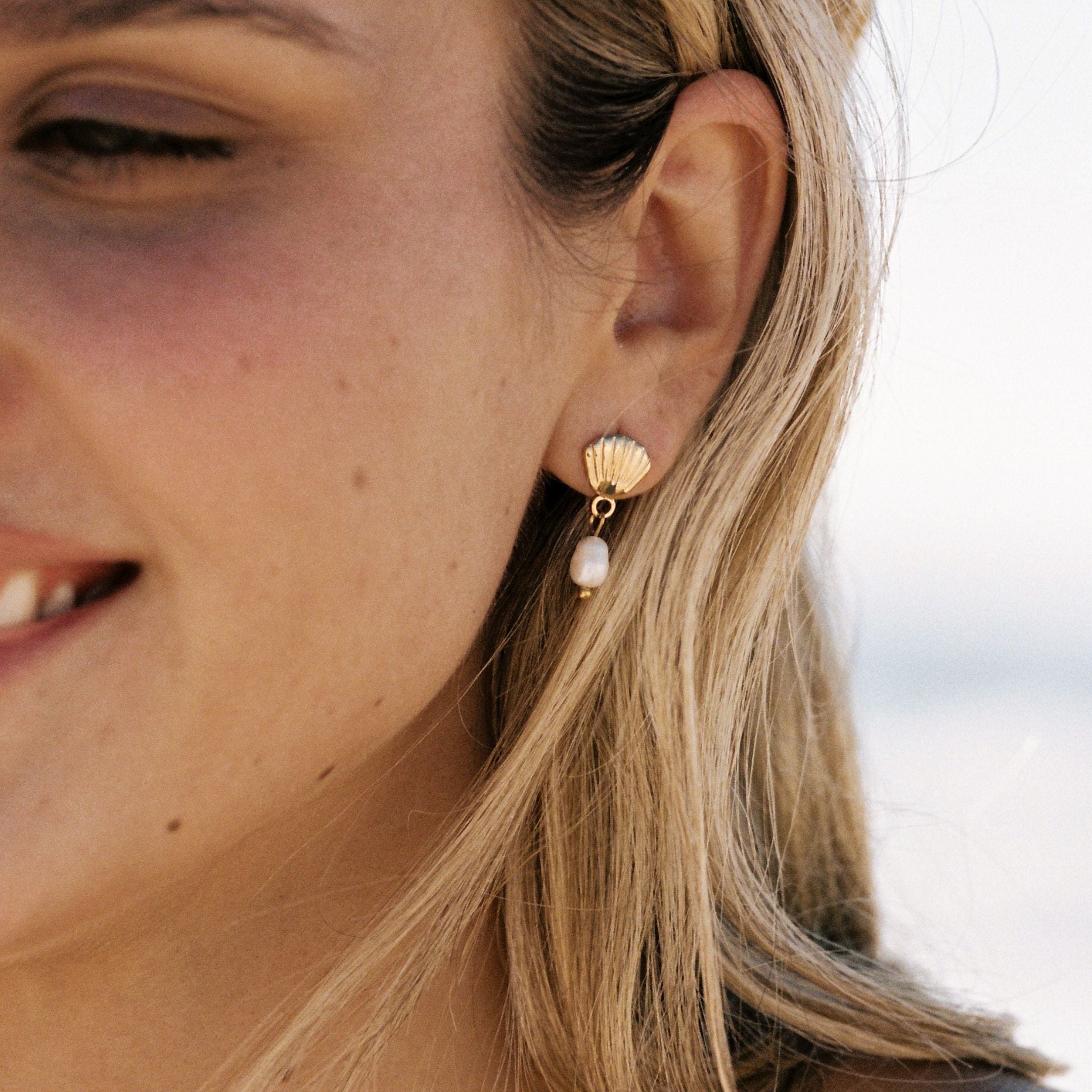 Shell and Pearl Drop Earrings