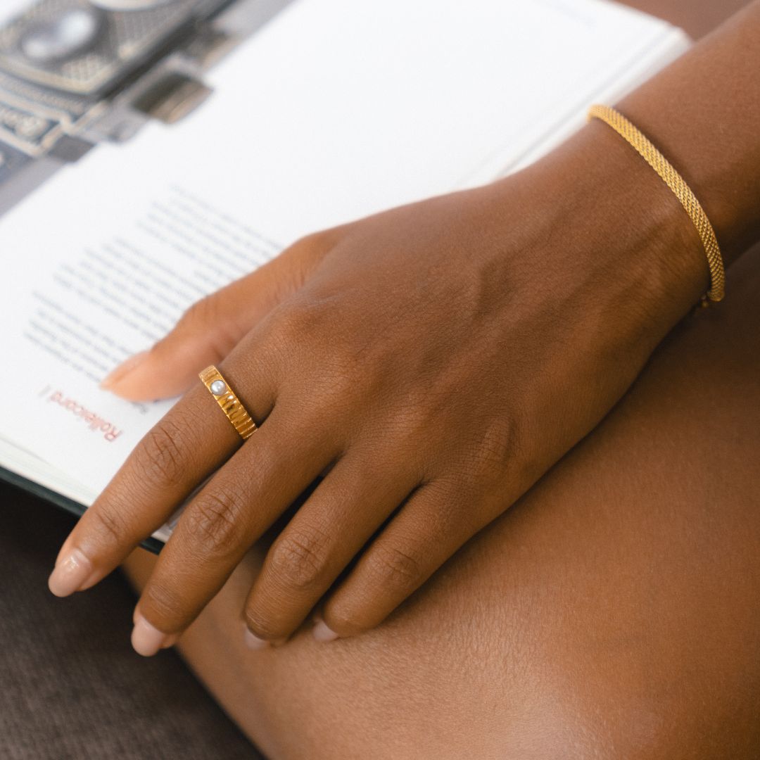 Waterproof Pearl Gold Ring