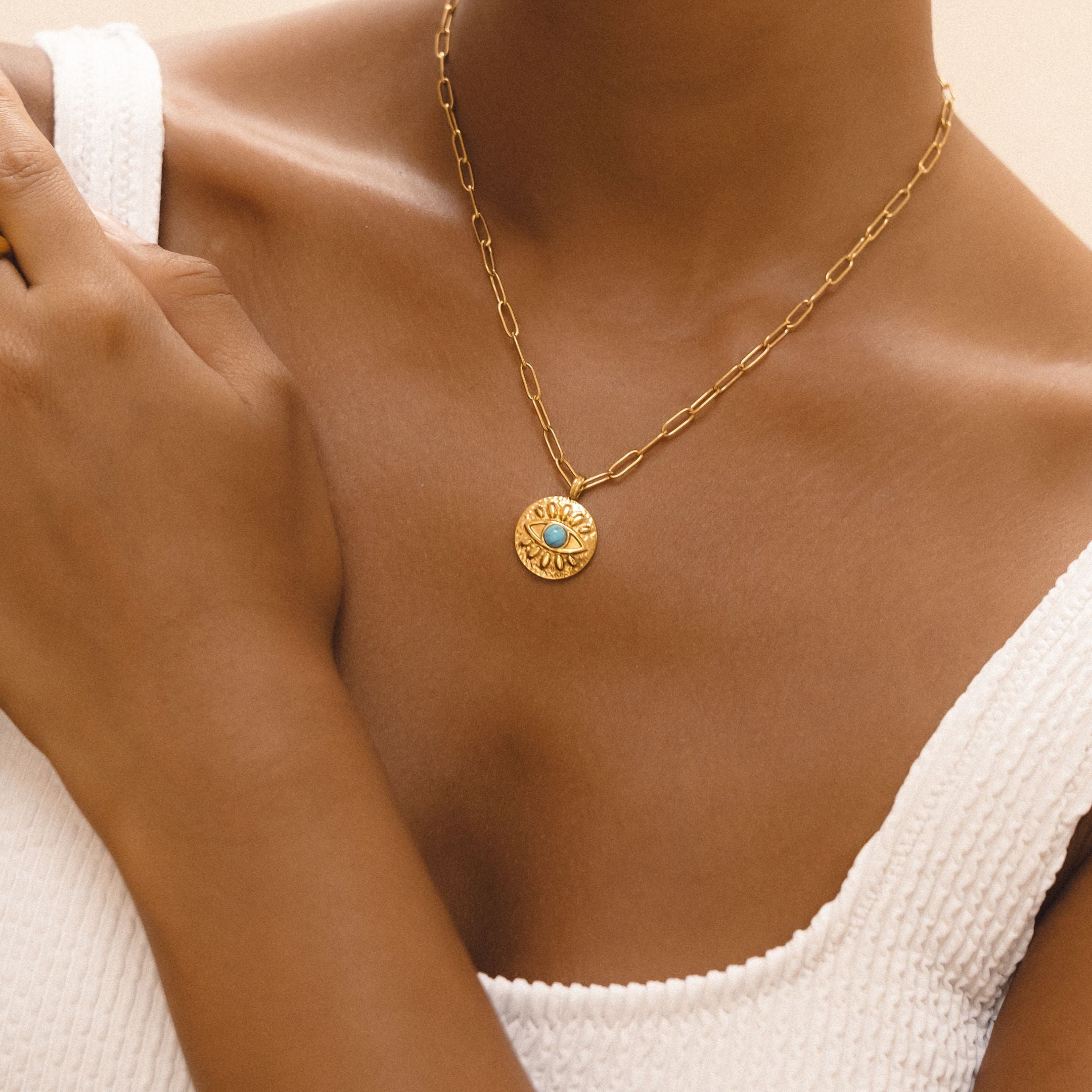 Coin Turquoise Evil Eye Necklace