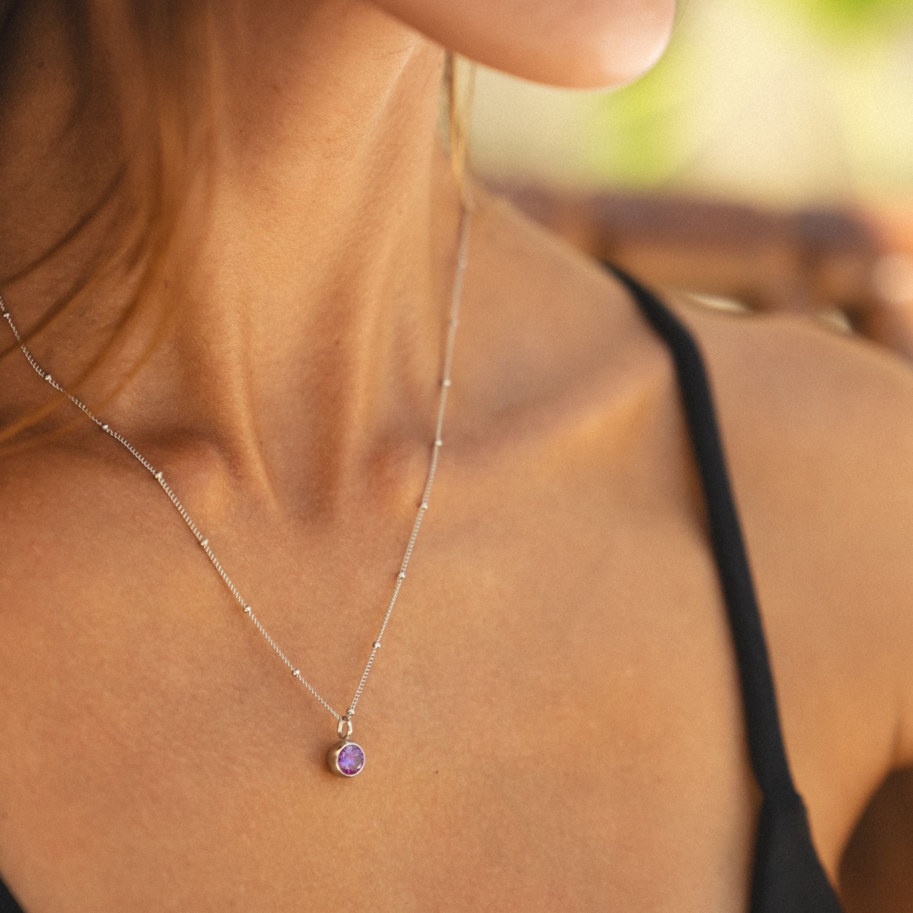 Dainty Silver Birthstone Necklace